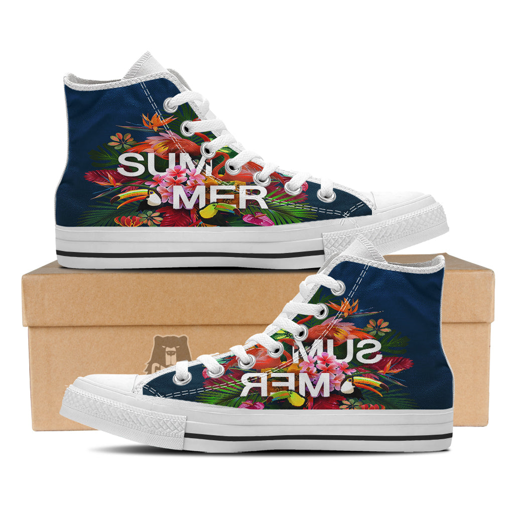 Summer Tropical Birds And Flowers For Travel Print White High Top Shoes-grizzshop