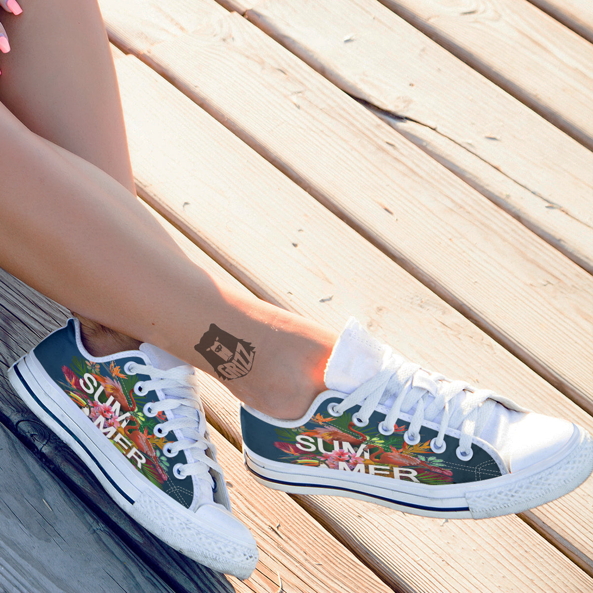 Summer Tropical Birds And Flowers For Travel Print White Low Top Shoes-grizzshop
