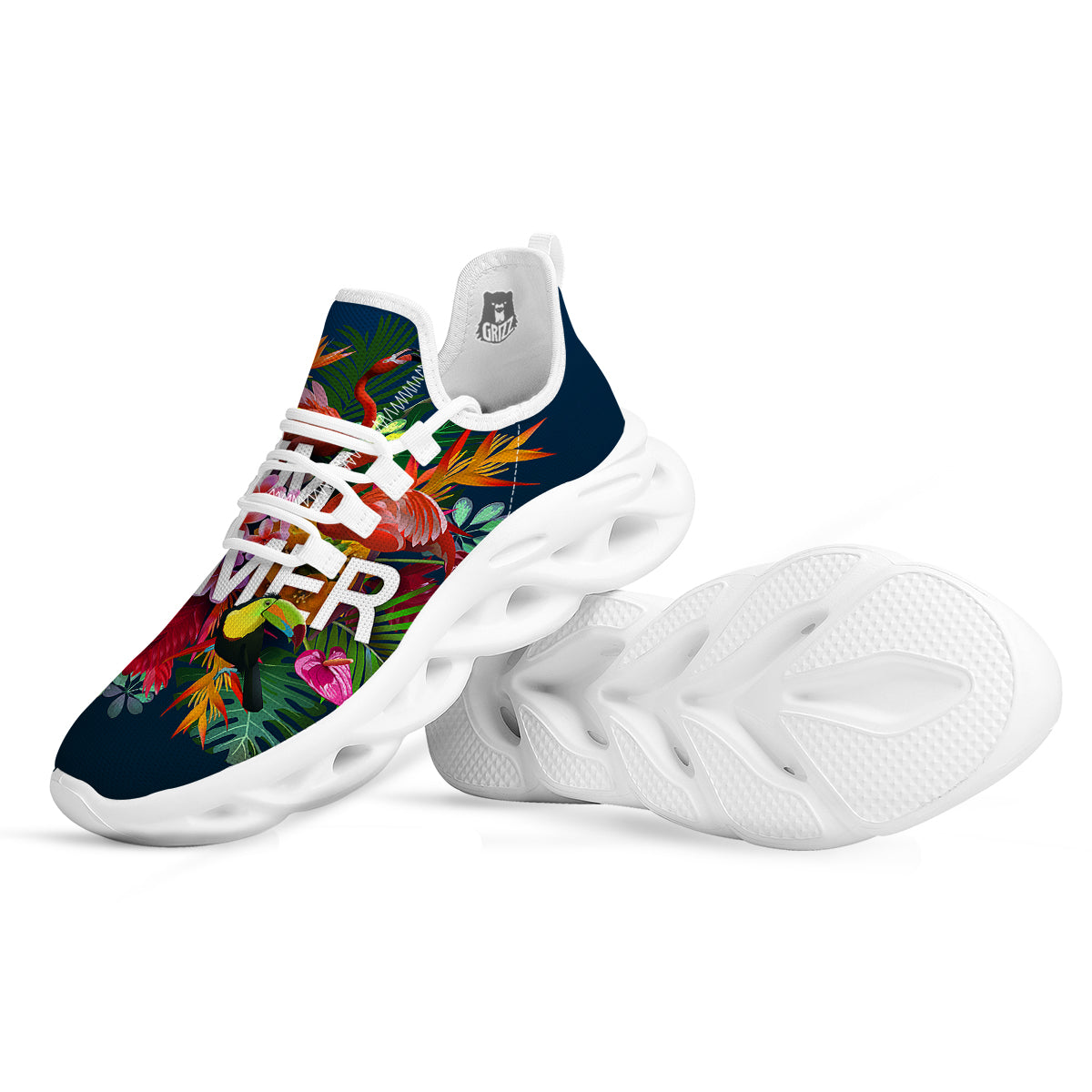 Summer Tropical Birds And Flowers For Travel Print White Running Shoes-grizzshop