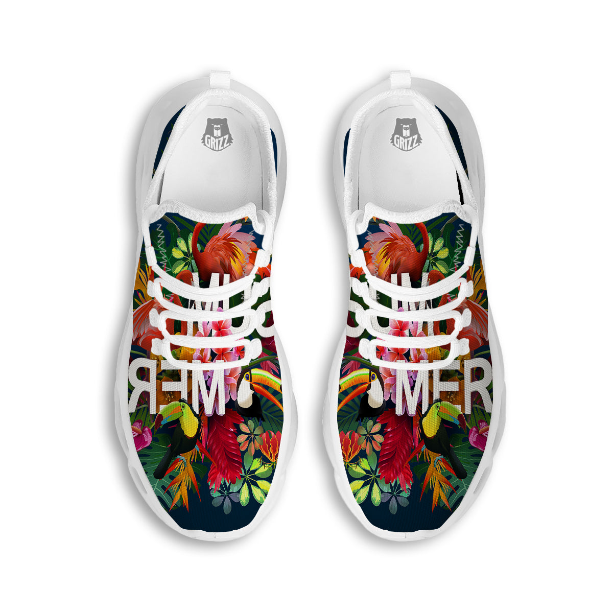 Summer Tropical Birds And Flowers For Travel Print White Running Shoes-grizzshop