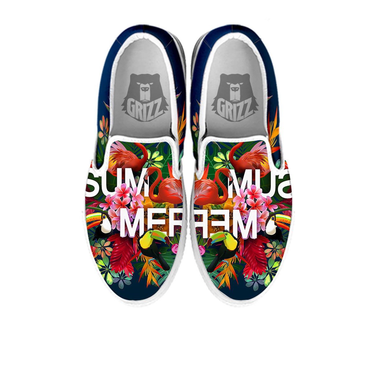 Summer Tropical Birds And Flowers For Travel Print White Slip On Shoes-grizzshop