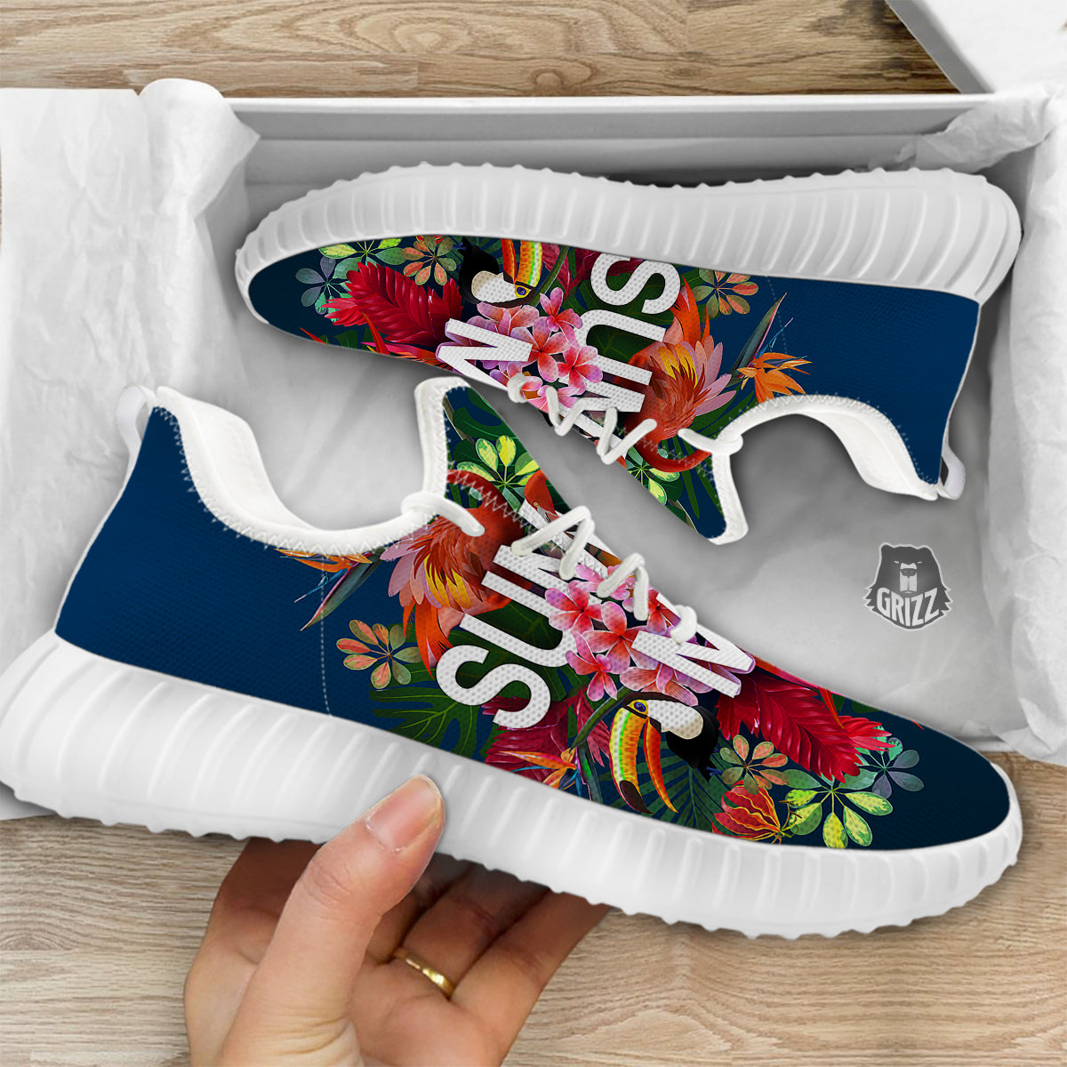 Summer Tropical Birds And Flowers For Travel Print White Walking Shoes-grizzshop