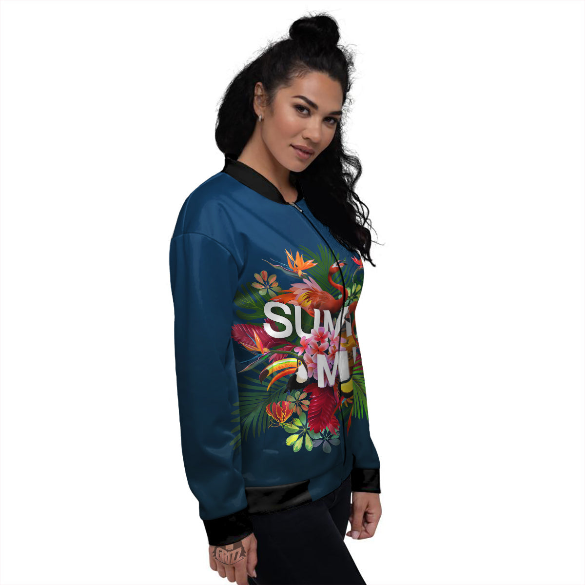 Summer Tropical Birds And Flowers For Travel Print Women's Bomber Jacket-grizzshop