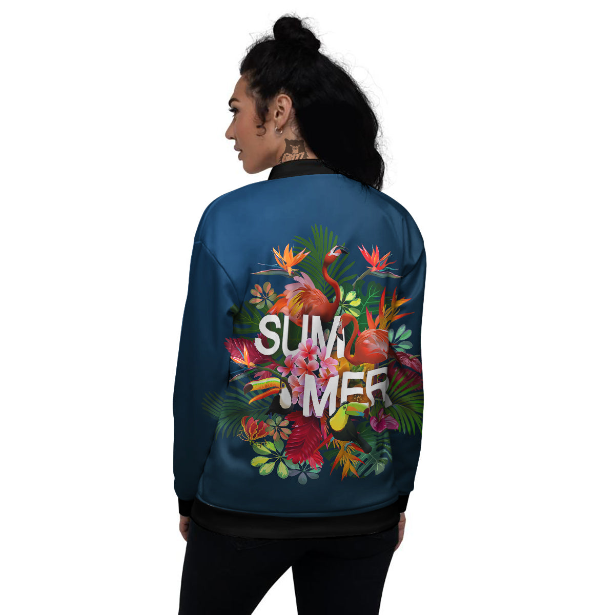 Summer Tropical Birds And Flowers For Travel Print Women's Bomber Jacket-grizzshop