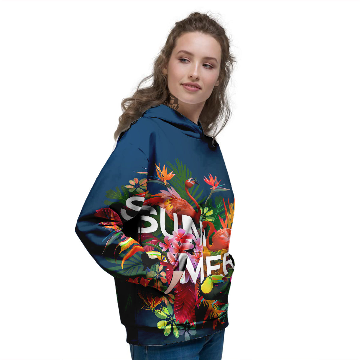 Summer Tropical Birds And Flowers For Travel Print Women's Hoodie-grizzshop