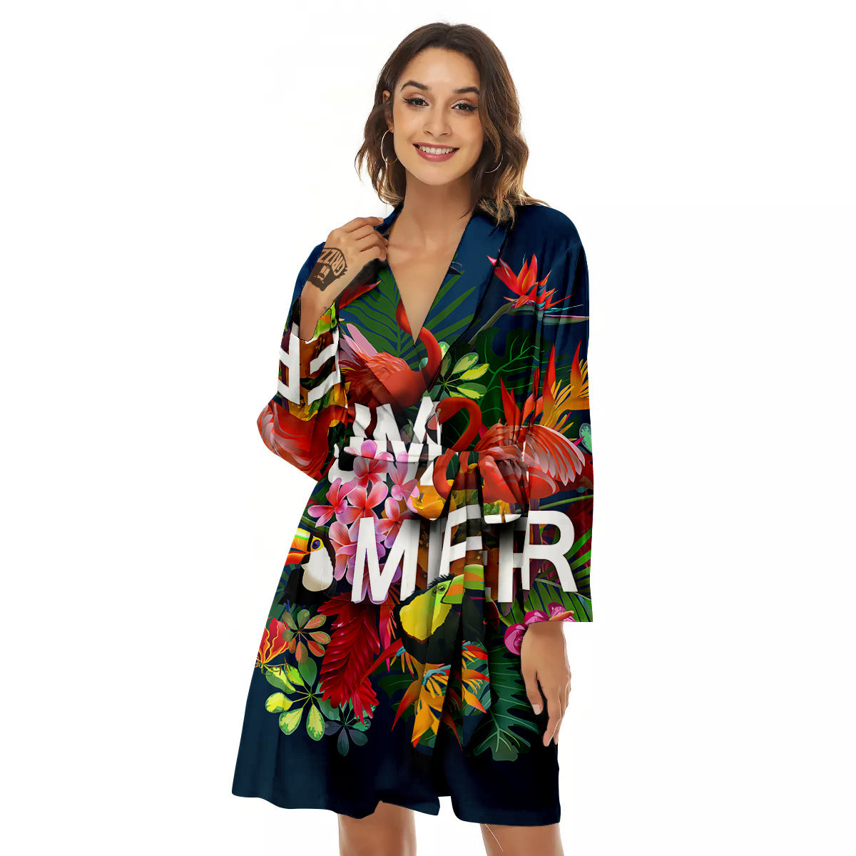Summer Tropical Birds And Flowers For Travel Print Women's Robe-grizzshop