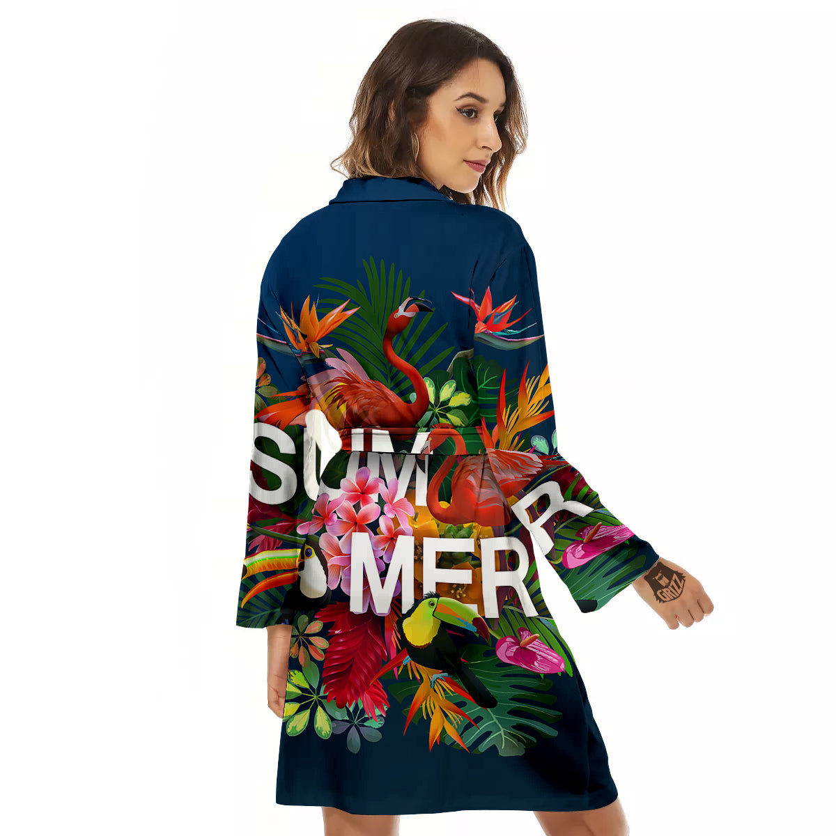 Summer Tropical Birds And Flowers For Travel Print Women's Robe-grizzshop