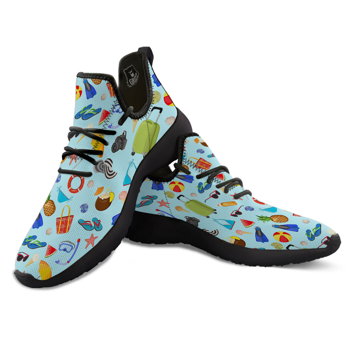 Summer Vacation Travel Print Pattern Black Athletic Shoes-grizzshop