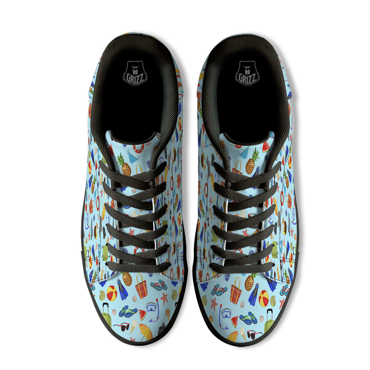 Summer Vacation Travel Print Pattern Black Low Top Sneakers-grizzshop