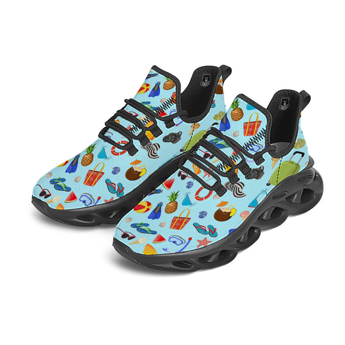 Summer Vacation Travel Print Pattern Black Running Shoes-grizzshop