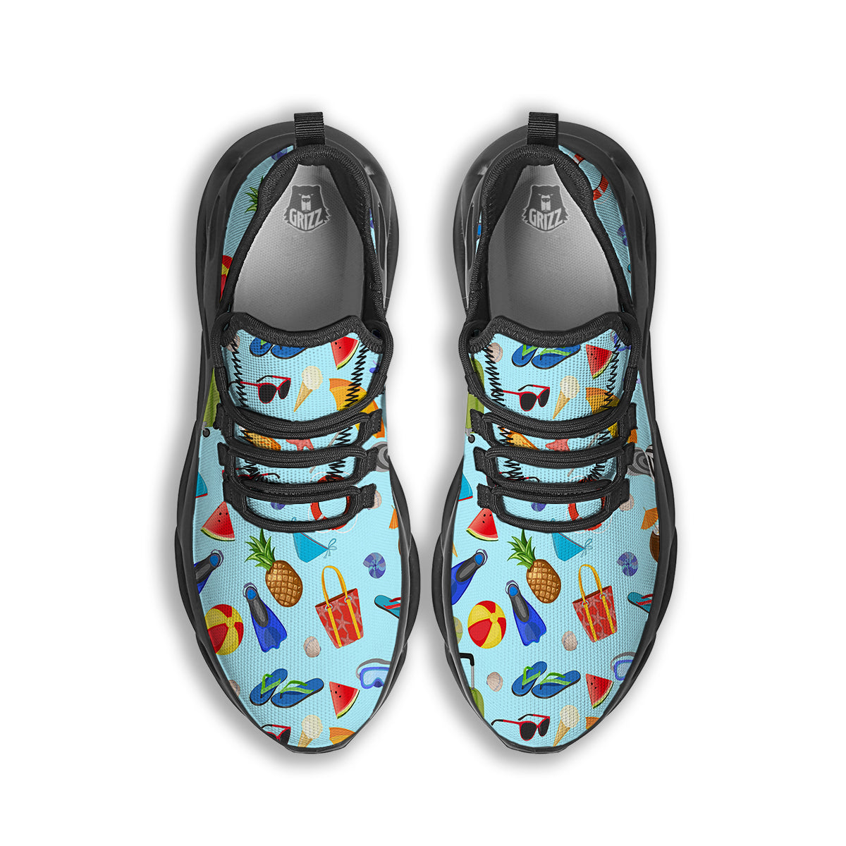 Summer Vacation Travel Print Pattern Black Running Shoes-grizzshop