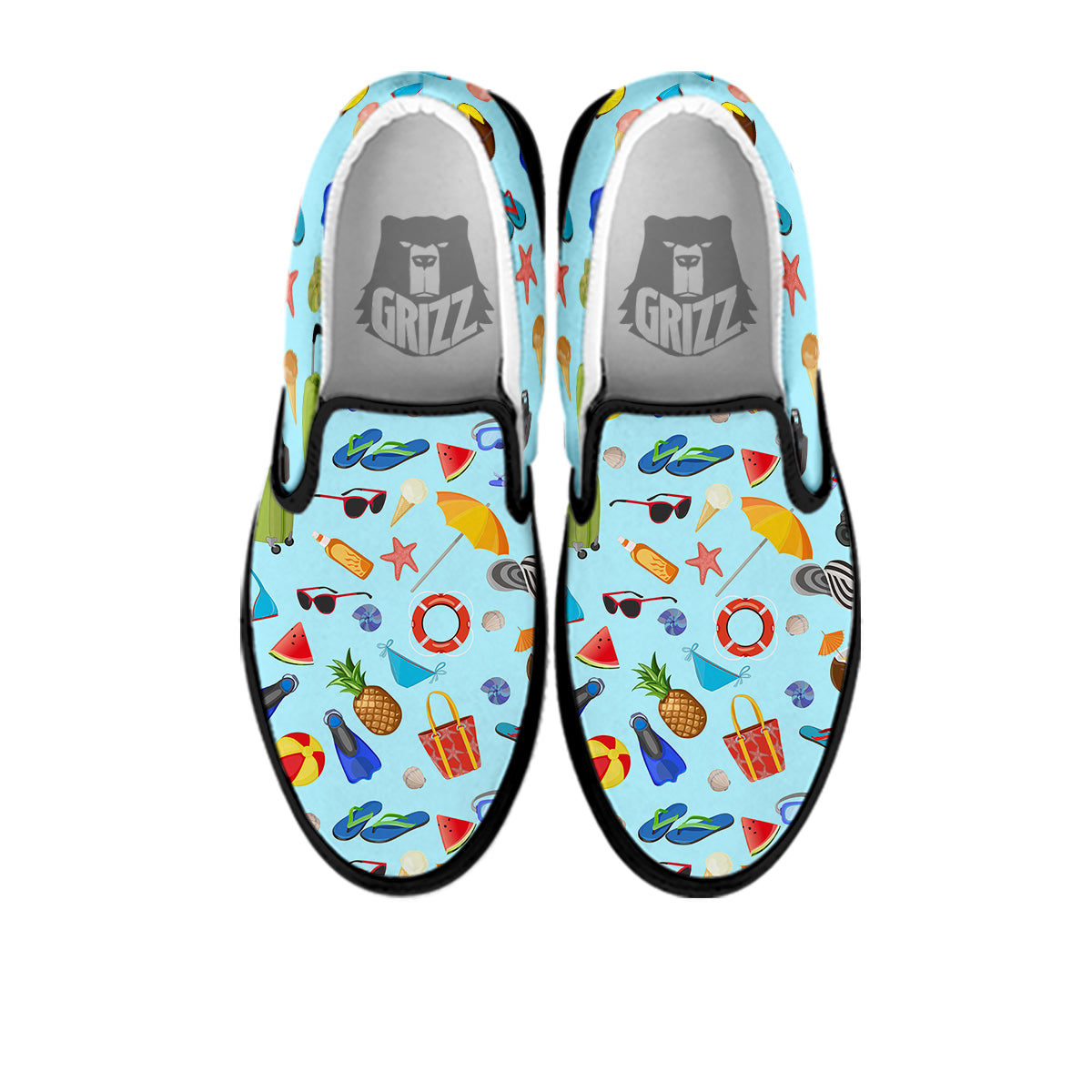 Summer Vacation Travel Print Pattern Black Slip On Shoes-grizzshop