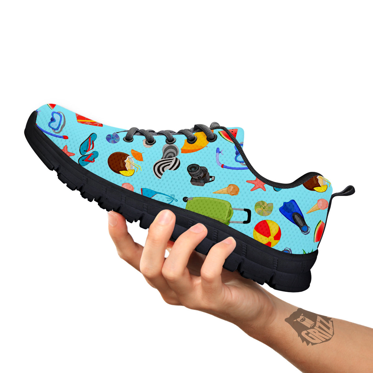 Summer Vacation Travel Print Pattern Black Sneaker-grizzshop