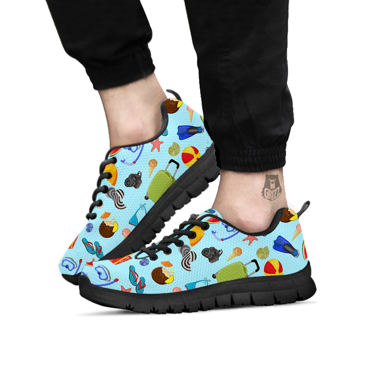 Summer Vacation Travel Print Pattern Black Sneaker-grizzshop