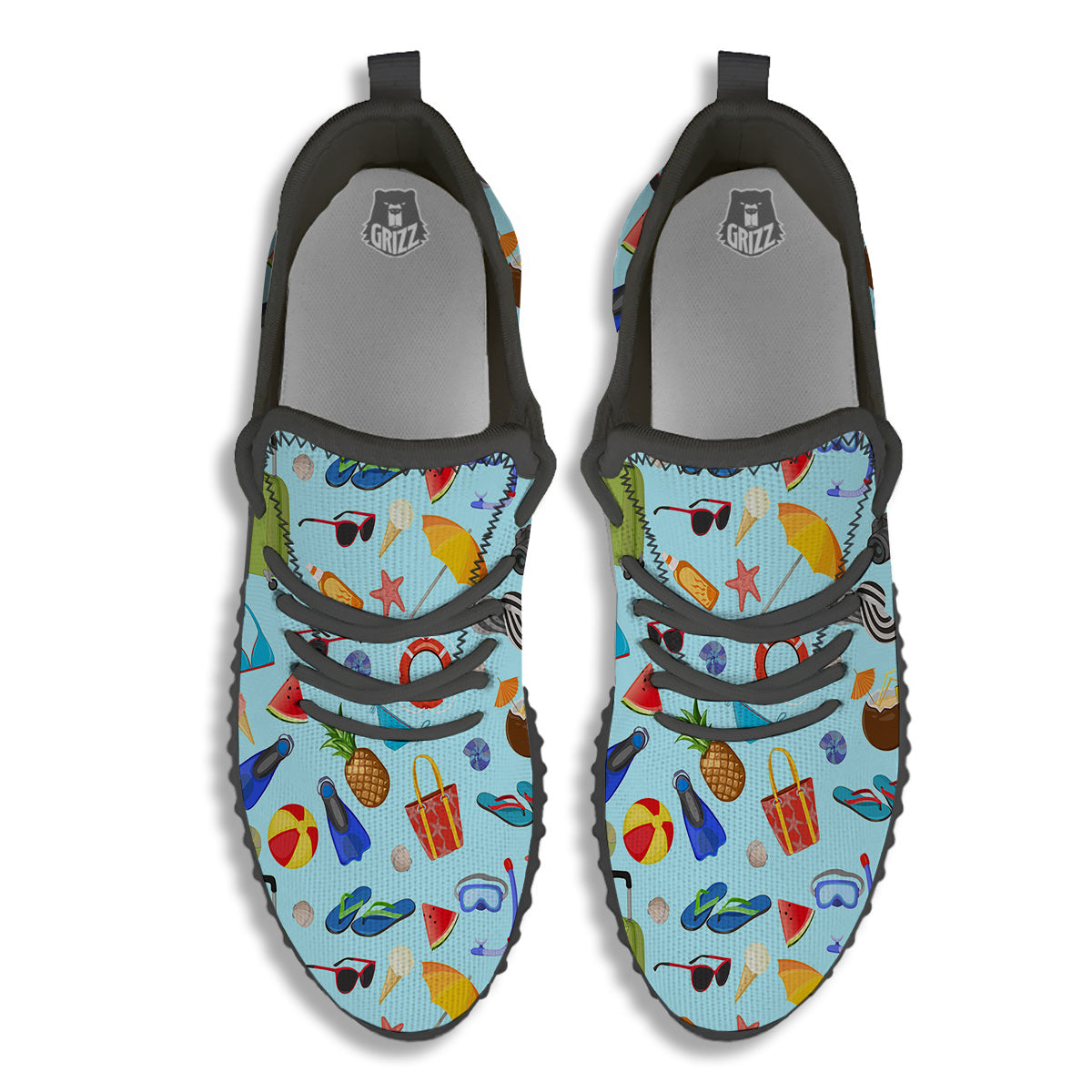 Summer Vacation Travel Print Pattern Black Walking Shoes-grizzshop