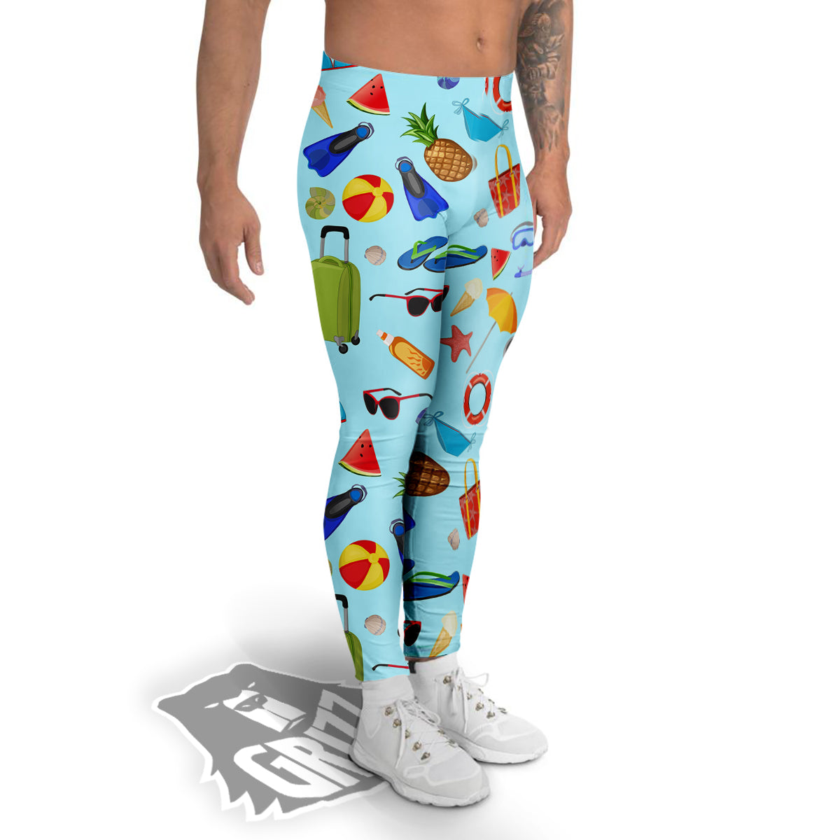 Summer Vacation Travel Print Pattern Men's Leggings-grizzshop