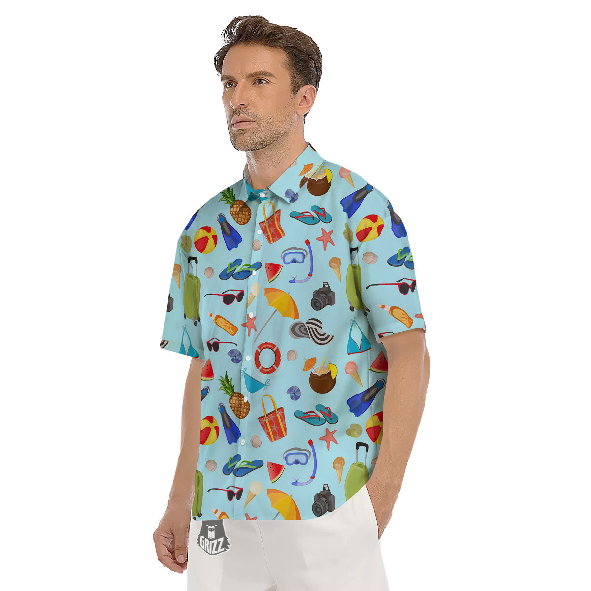 Summer Vacation Travel Print Pattern Men's Short Sleeve Shirts-grizzshop