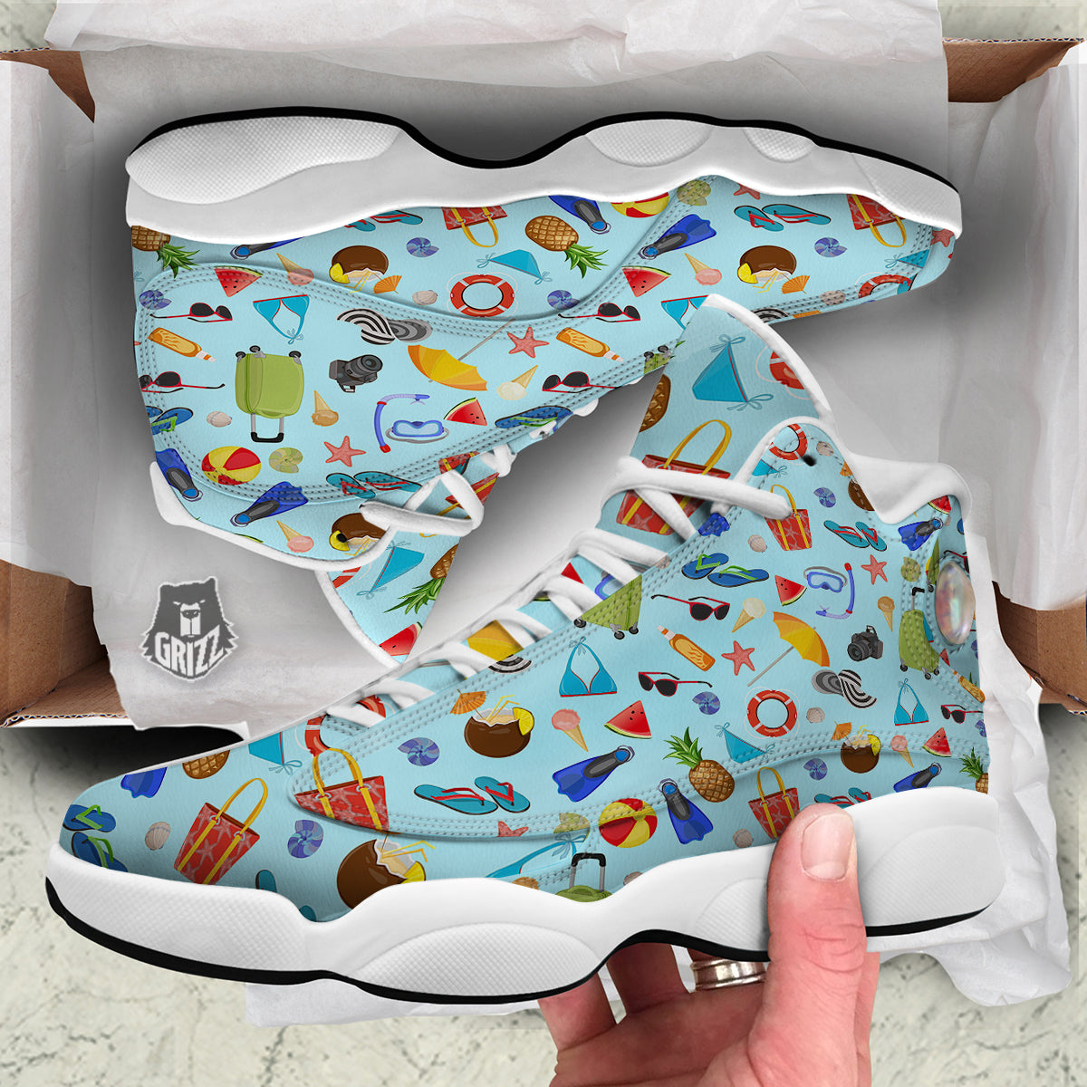 Summer Vacation Travel Print Pattern White Basketball Shoes-grizzshop