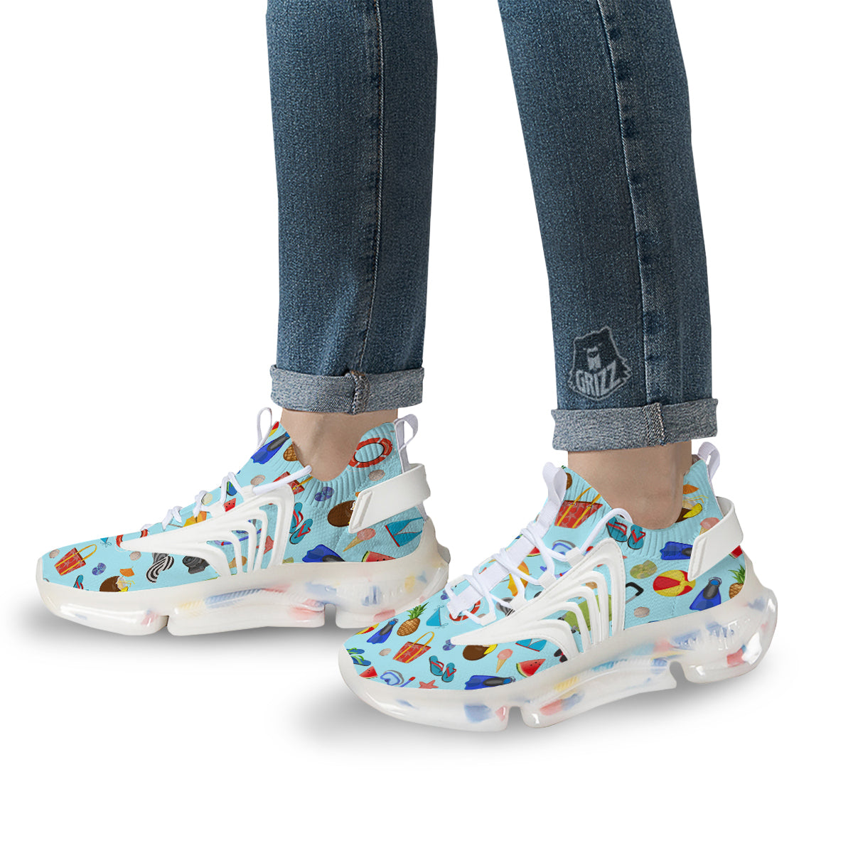 Summer Vacation Travel Print Pattern White Gym Shoes-grizzshop