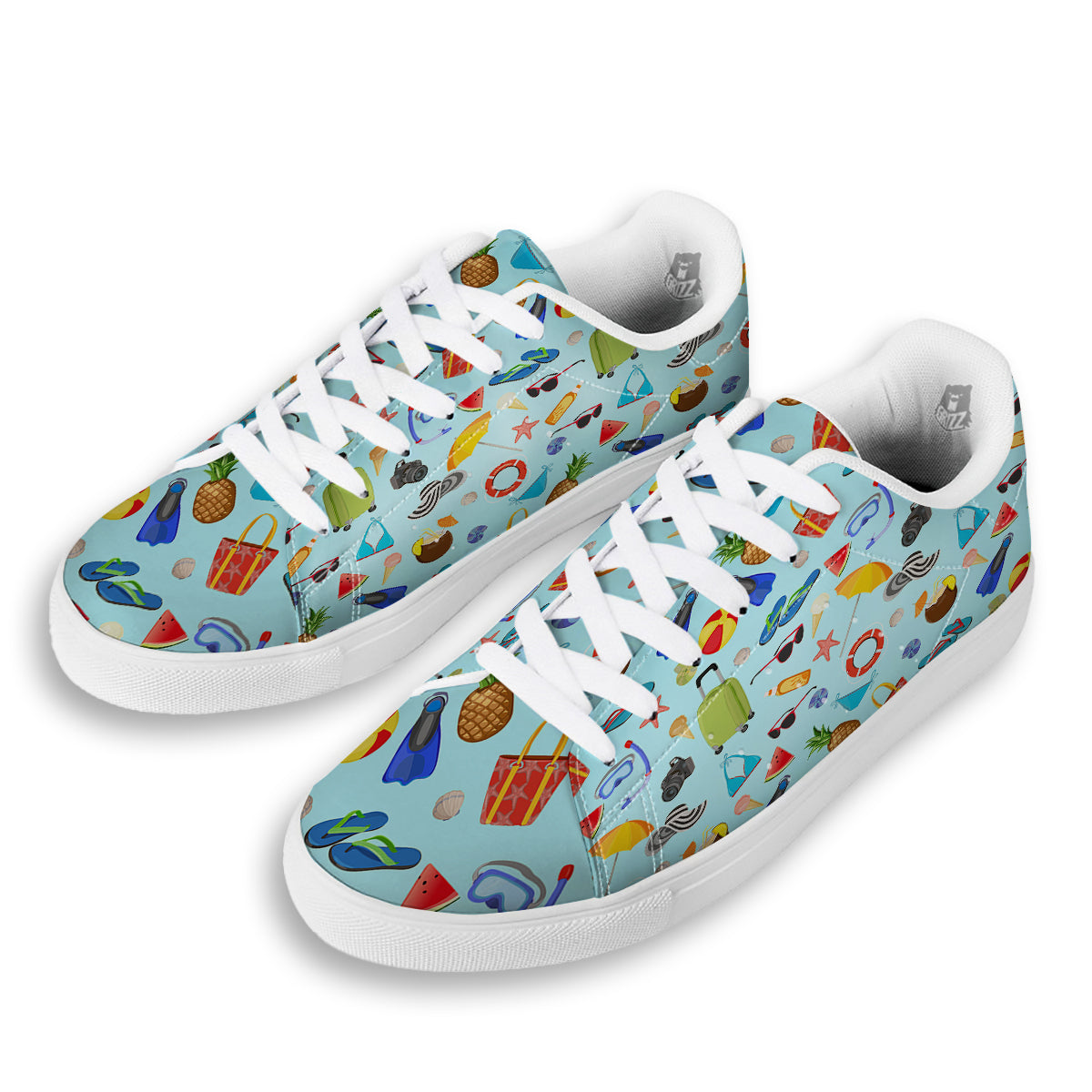 Summer Vacation Travel Print Pattern White Low Top Sneakers-grizzshop