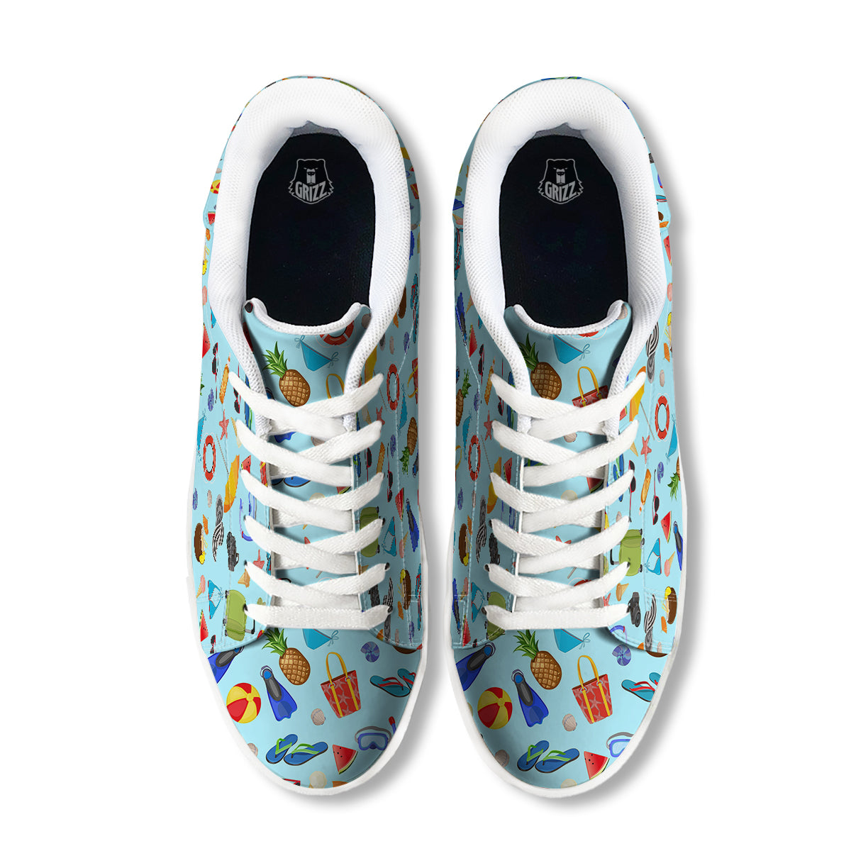 Summer Vacation Travel Print Pattern White Low Top Sneakers-grizzshop