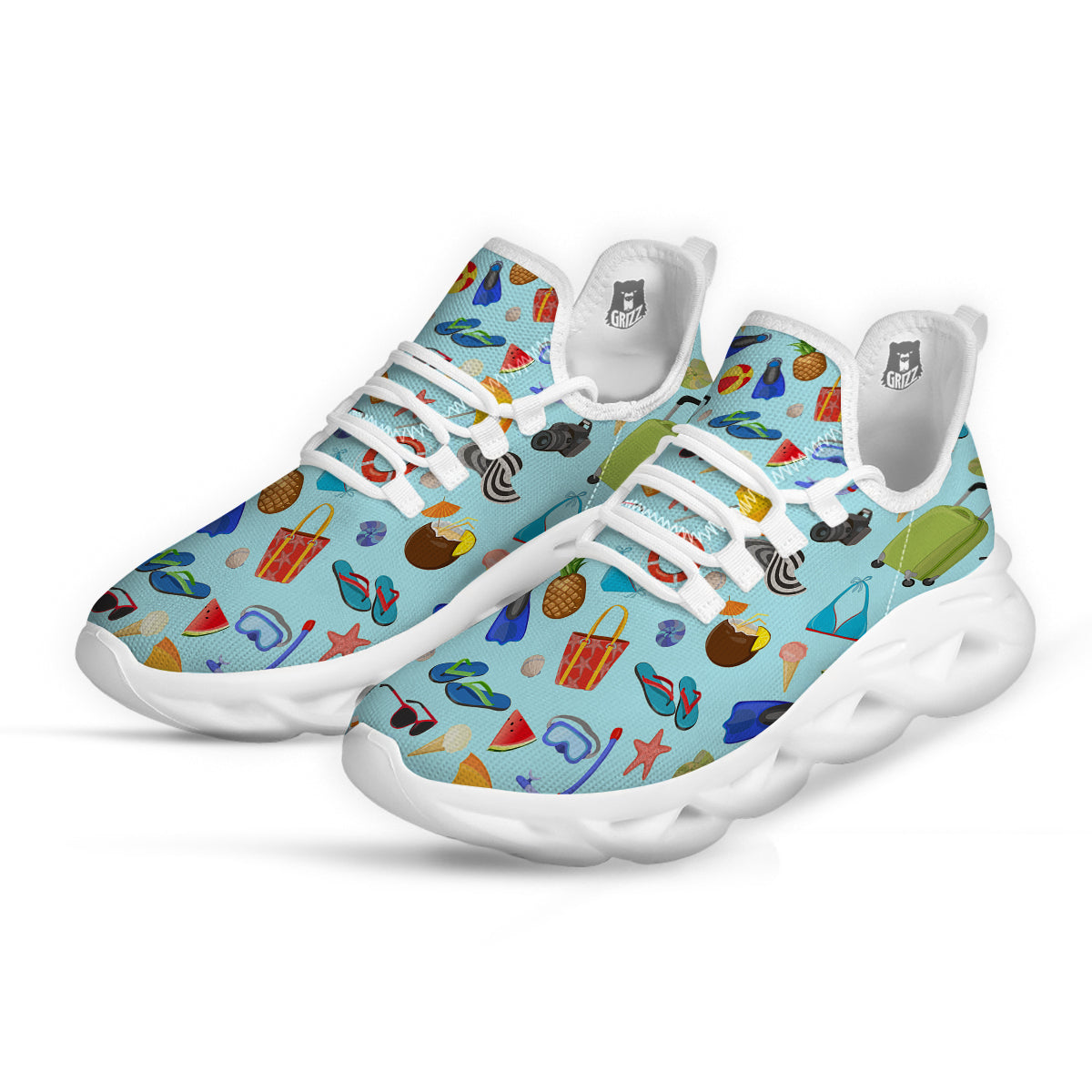 Summer Vacation Travel Print Pattern White Running Shoes-grizzshop