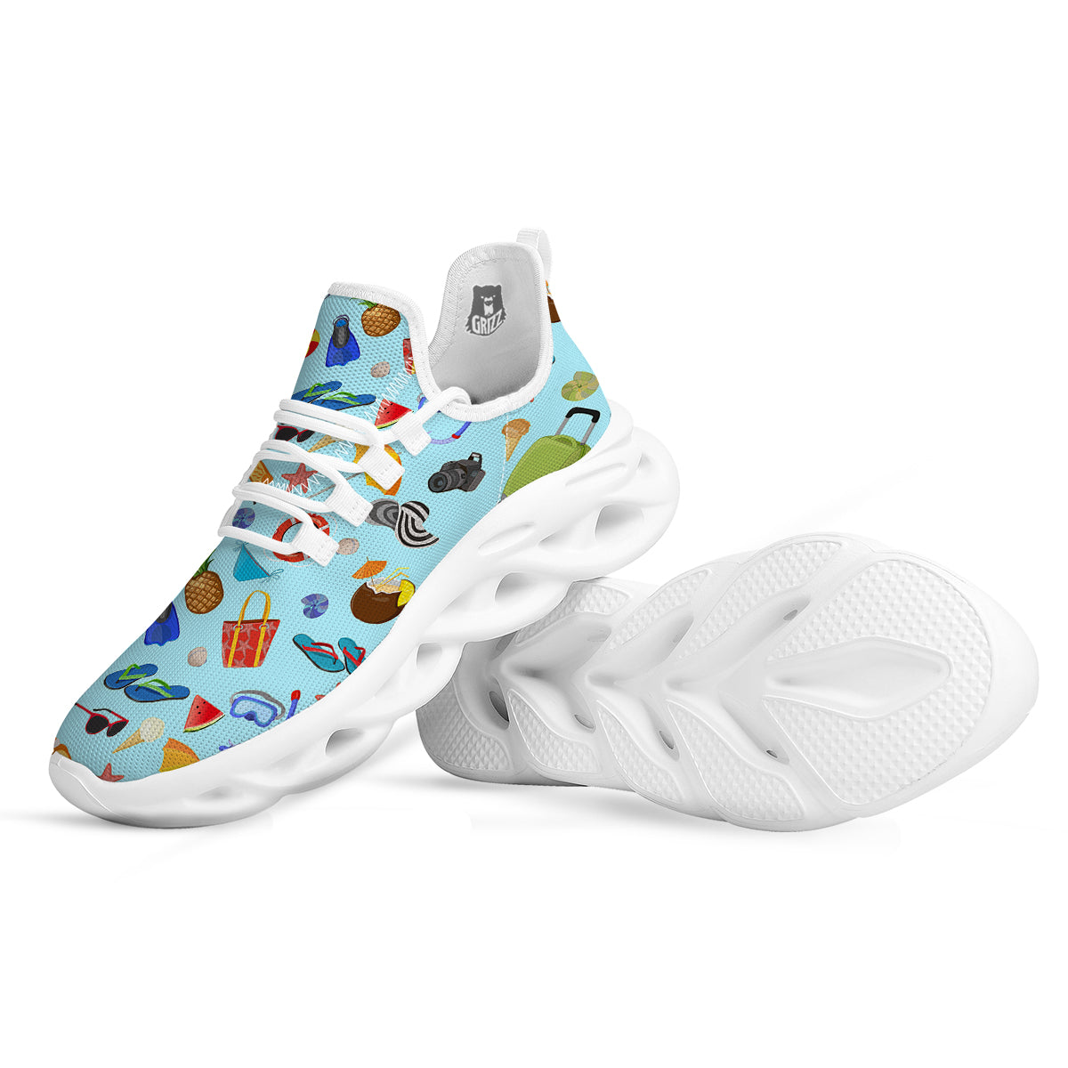 Summer Vacation Travel Print Pattern White Running Shoes-grizzshop