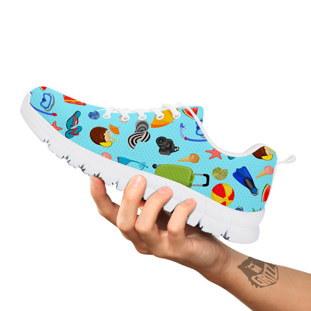 Summer Vacation Travel Print Pattern White Sneaker-grizzshop
