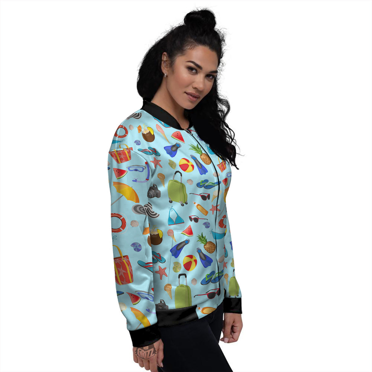 Summer Vacation Travel Print Pattern Women's Bomber Jacket-grizzshop