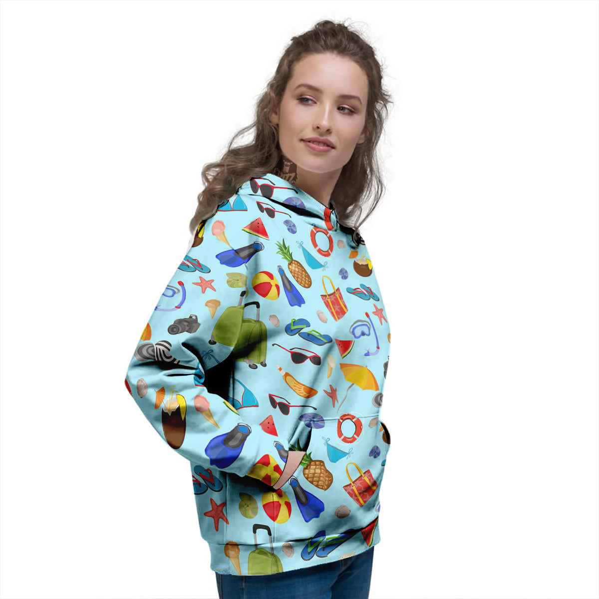 Summer Vacation Travel Print Pattern Women's Hoodie-grizzshop