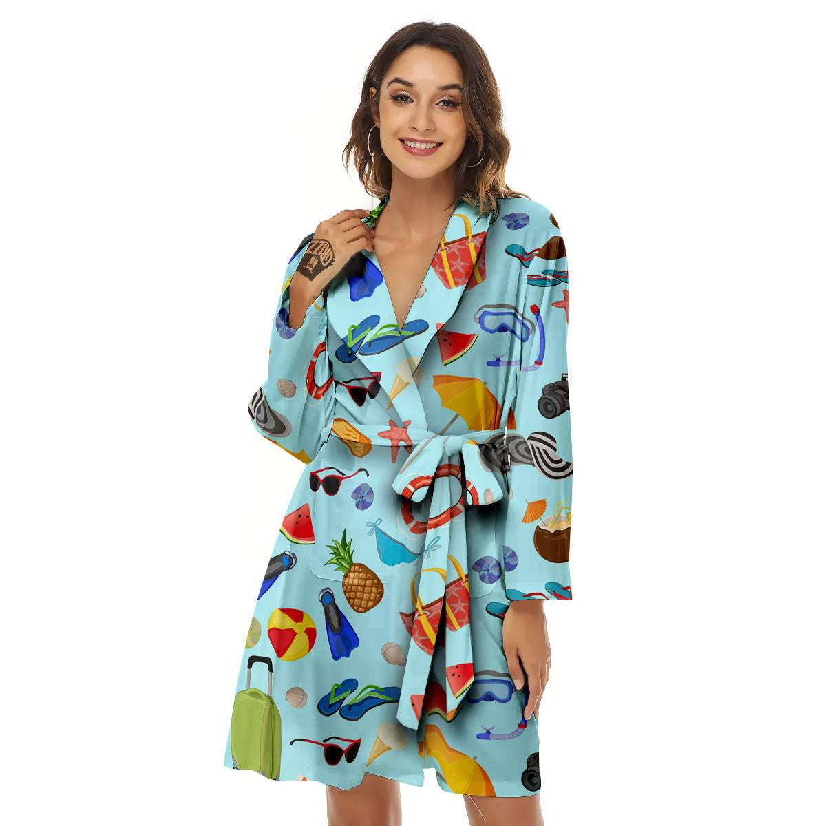 Summer Vacation Travel Print Pattern Women's Robe-grizzshop