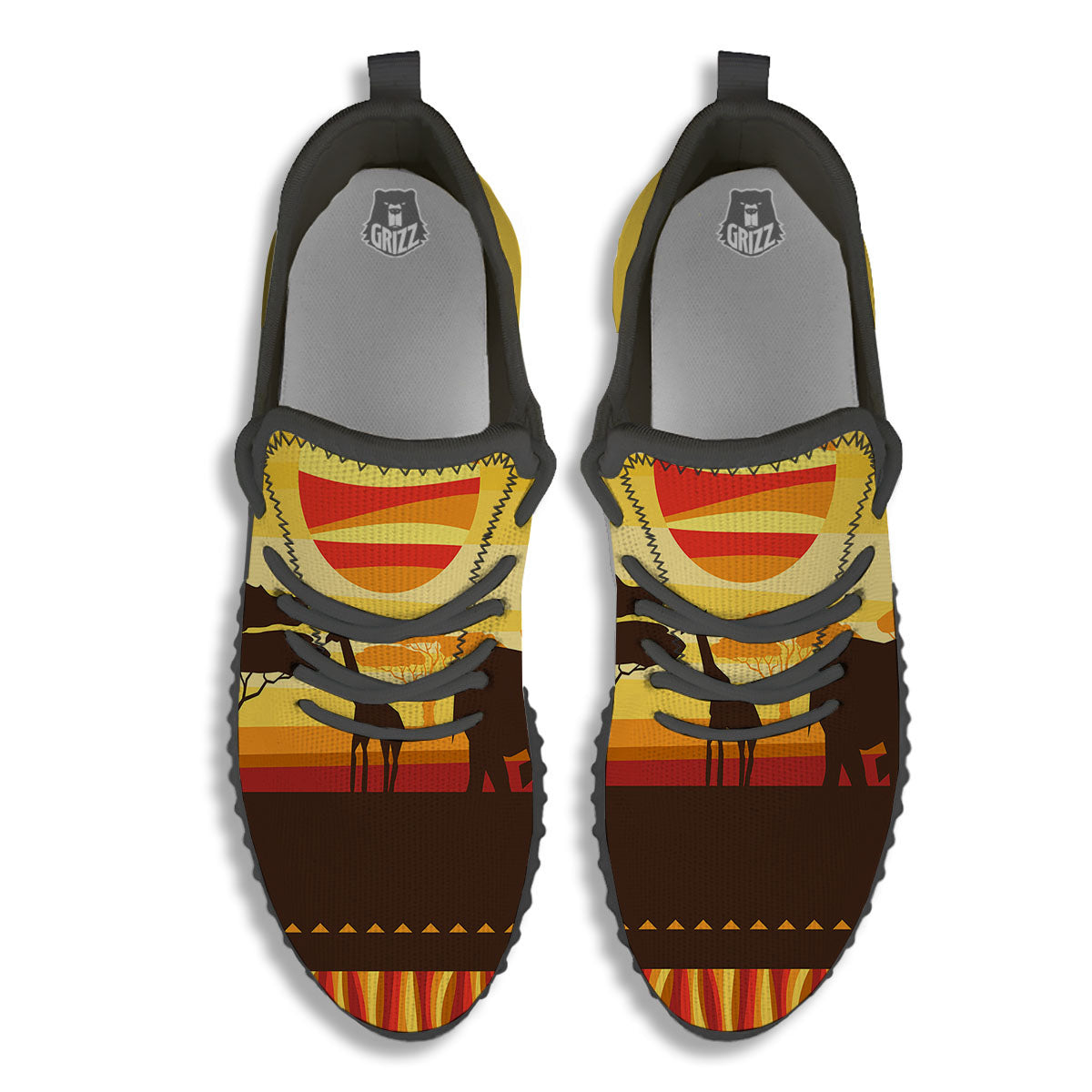 Sun African Print Black Walking Shoes-grizzshop