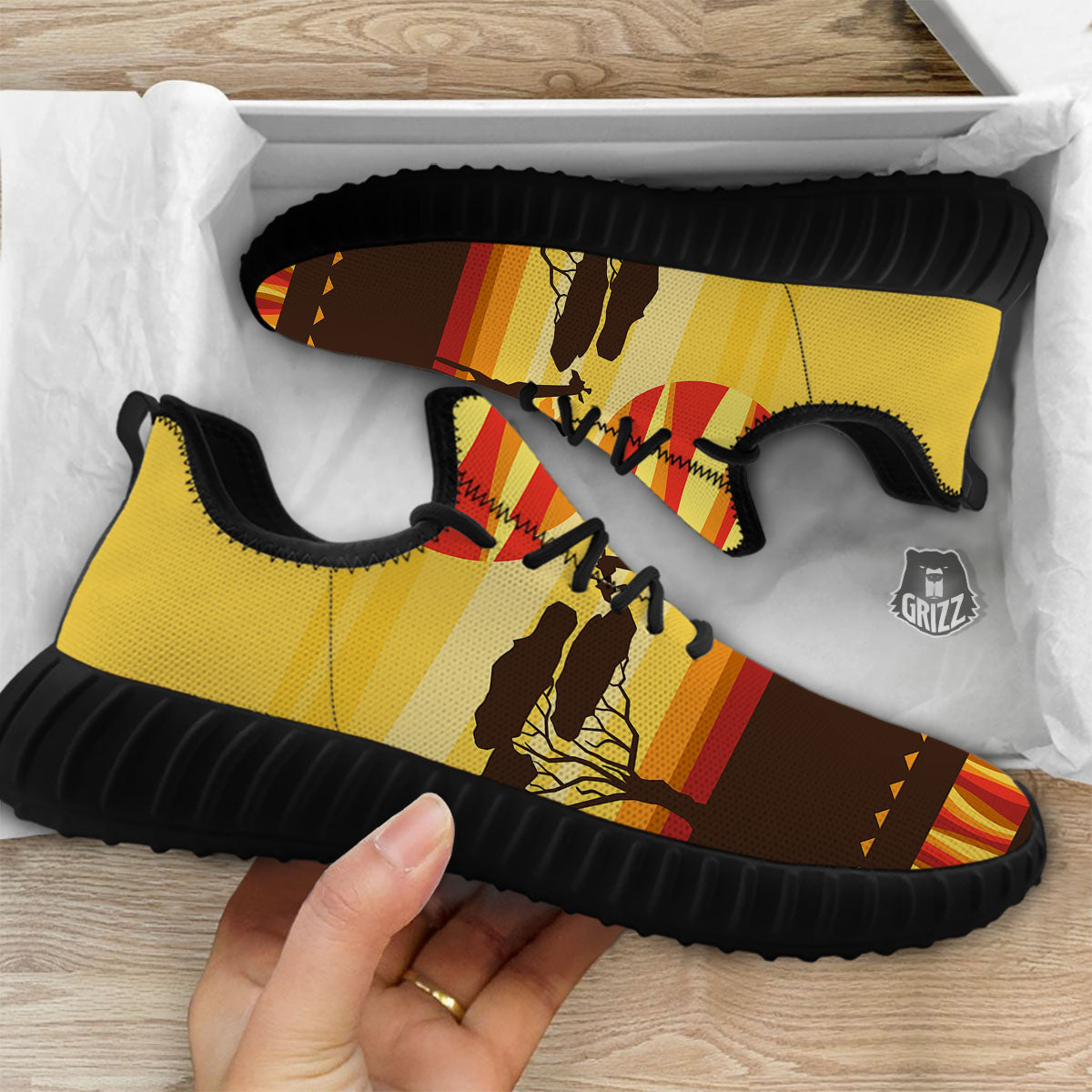 Sun African Print Black Walking Shoes-grizzshop