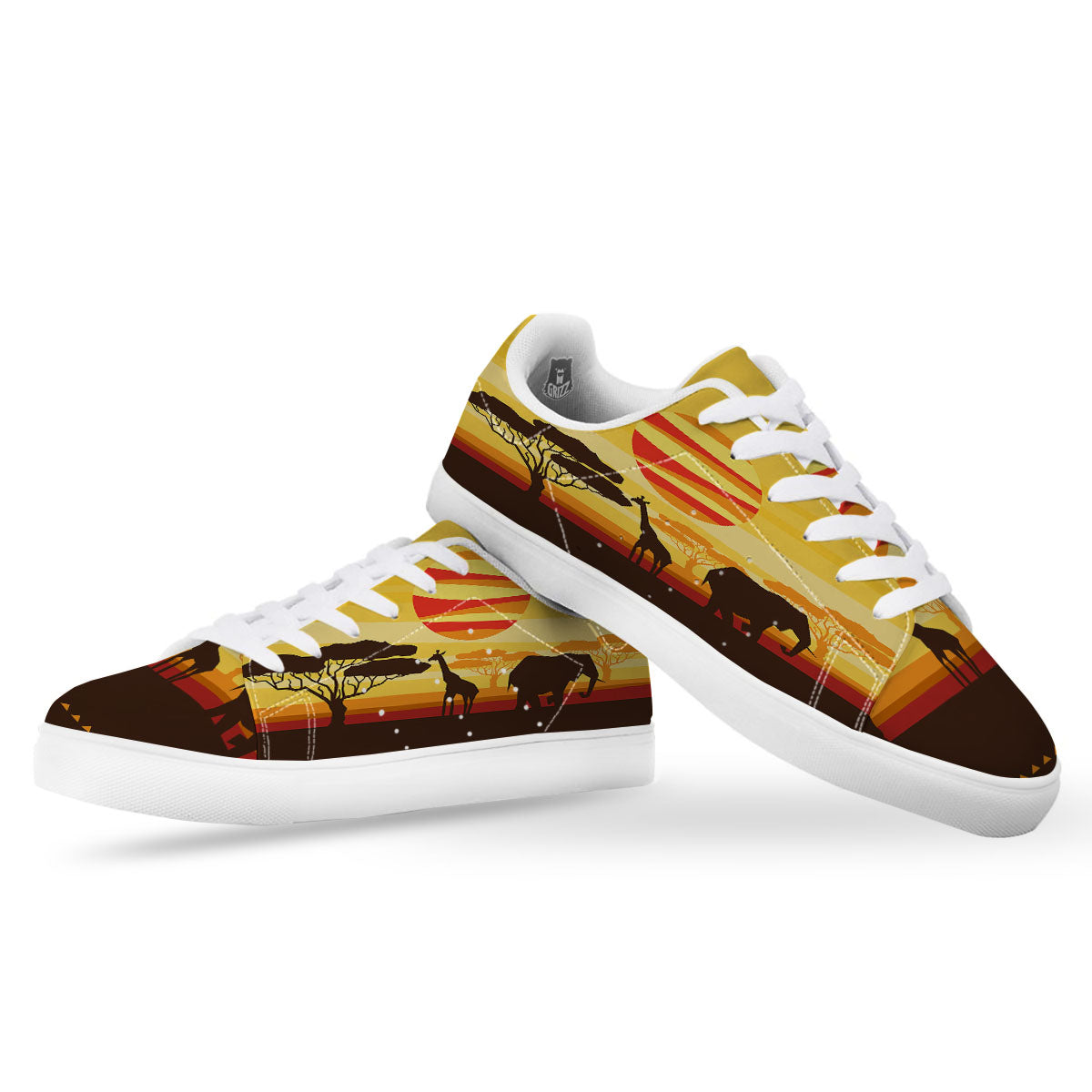 Sun African Print White Low Top Sneakers-grizzshop