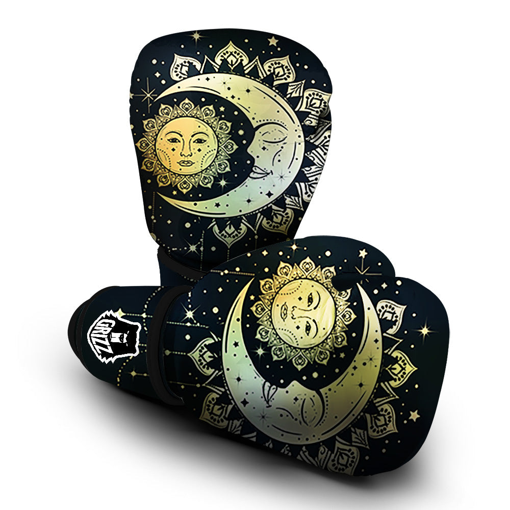 Sun And Bohemian Moon Print Boxing Gloves-grizzshop