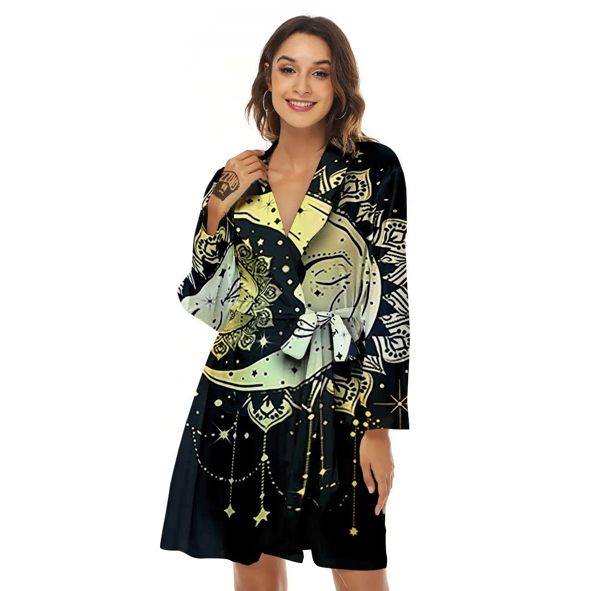 Sun And Bohemian Moon Print Women's Robe-grizzshop