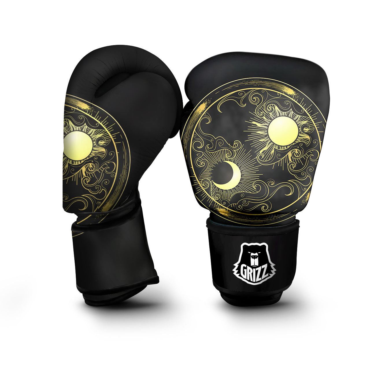 Sun And Gold Moon Print Boxing Gloves-grizzshop