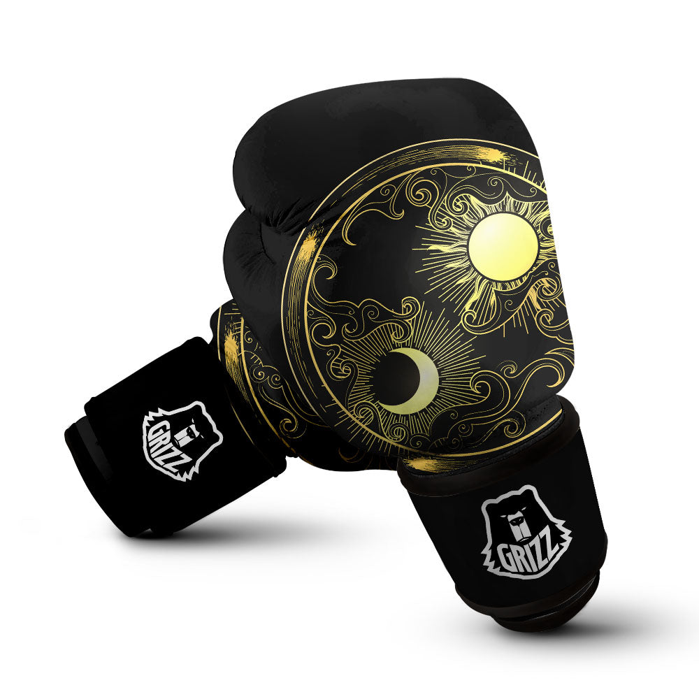 Sun And Gold Moon Print Boxing Gloves-grizzshop