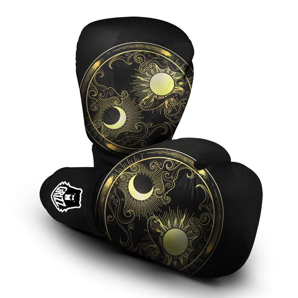 Sun And Gold Moon Print Boxing Gloves-grizzshop