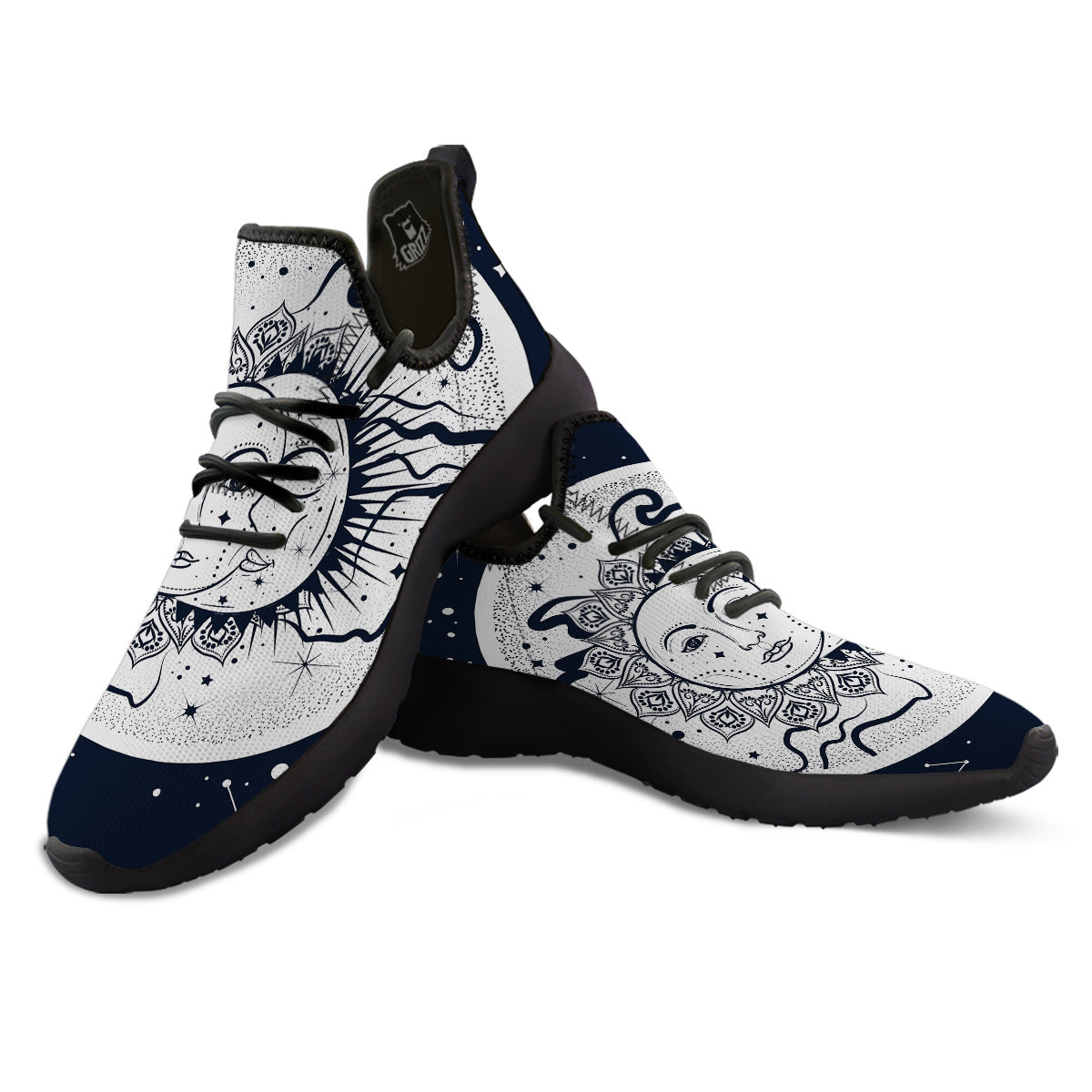 Sun And Moon Bohemian Celestial Print Black Athletic Shoes-grizzshop