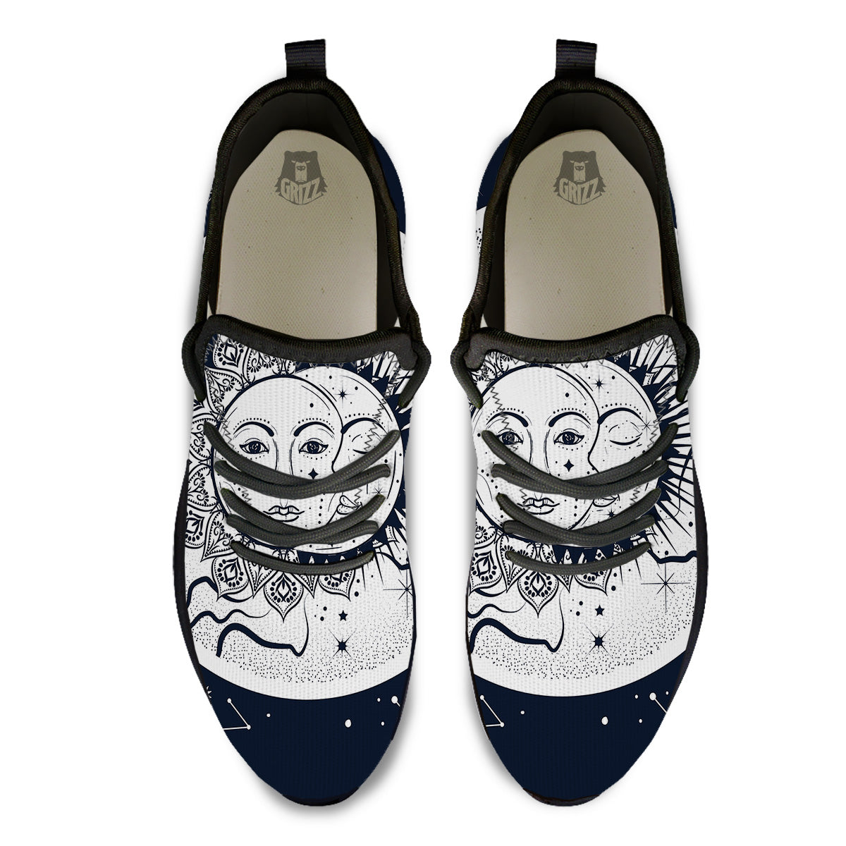 Sun And Moon Bohemian Celestial Print Black Athletic Shoes-grizzshop