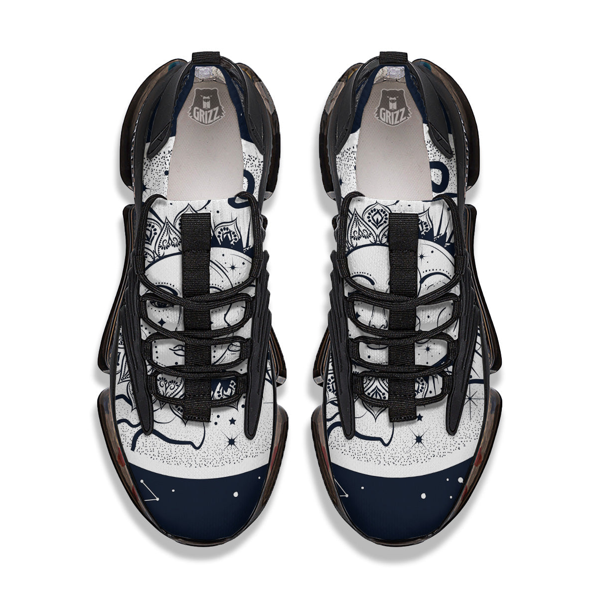 Sun And Moon Bohemian Celestial Print Black Gym Shoes-grizzshop