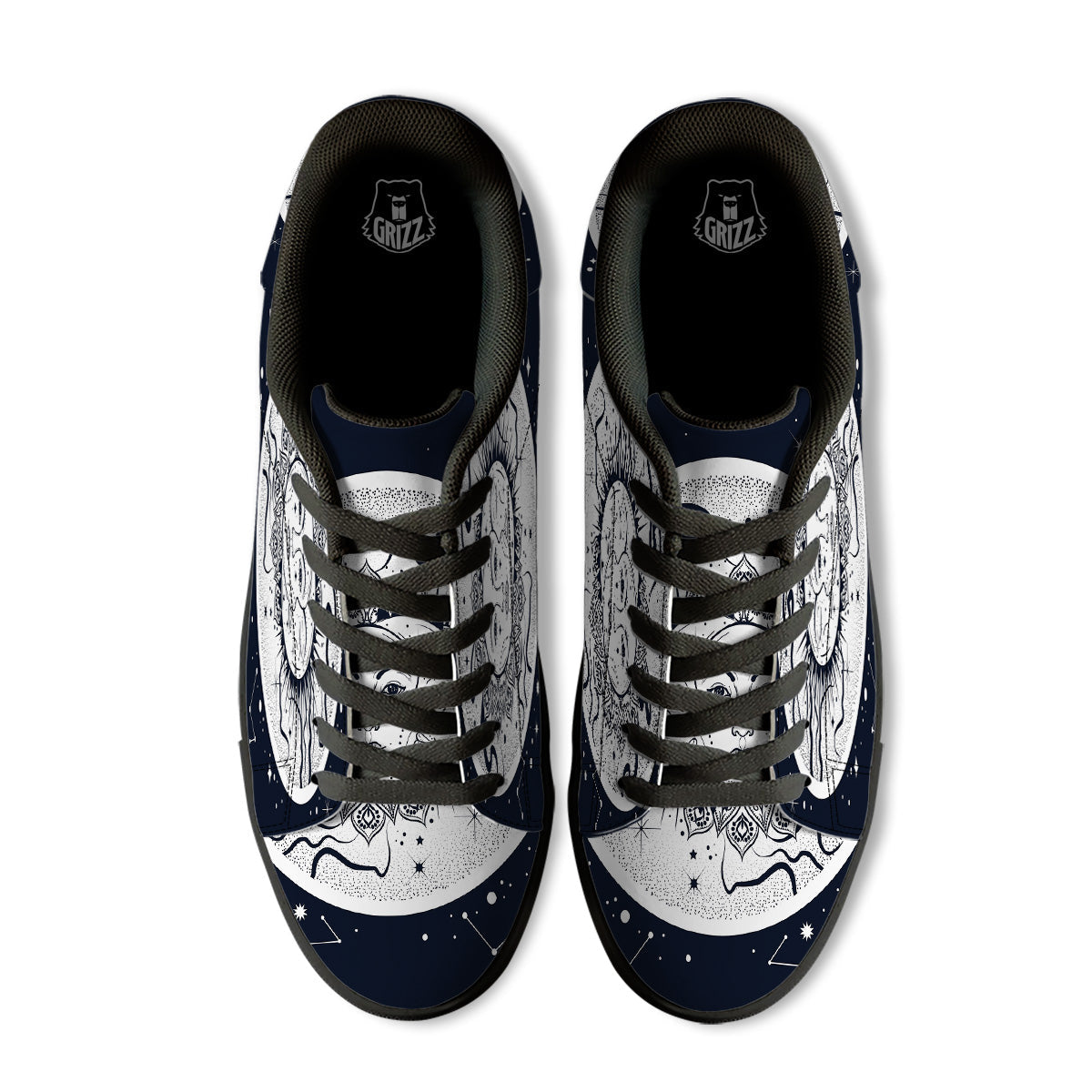 Sun And Moon Bohemian Celestial Print Black Low Top Sneakers-grizzshop