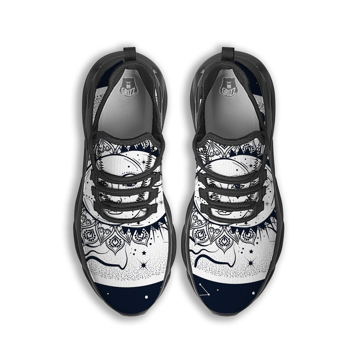 Sun And Moon Bohemian Celestial Print Black Running Shoes-grizzshop