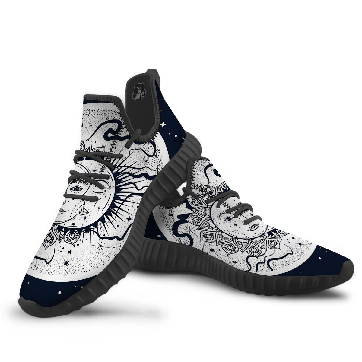 Sun And Moon Bohemian Celestial Print Black Walking Shoes-grizzshop