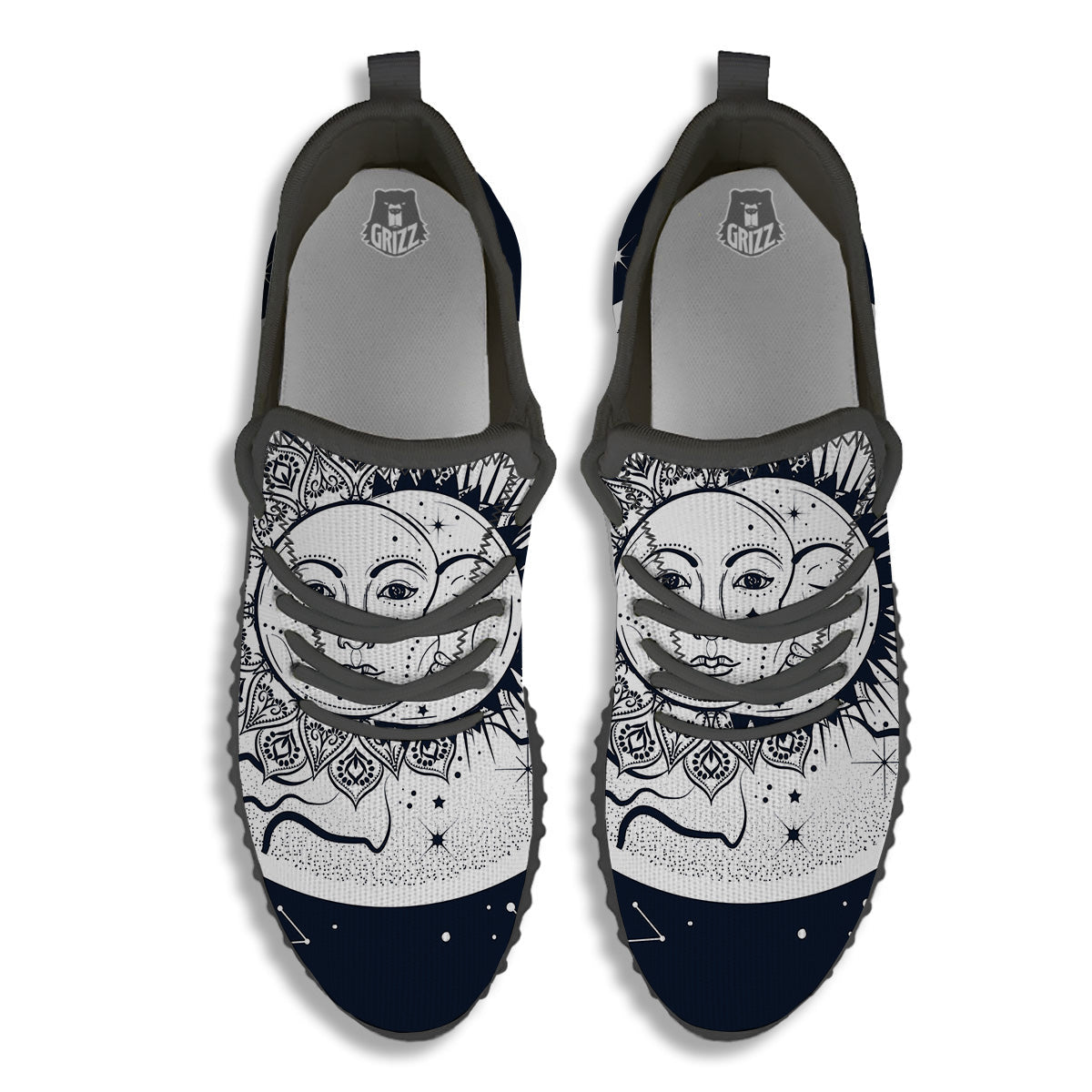 Sun And Moon Bohemian Celestial Print Black Walking Shoes-grizzshop