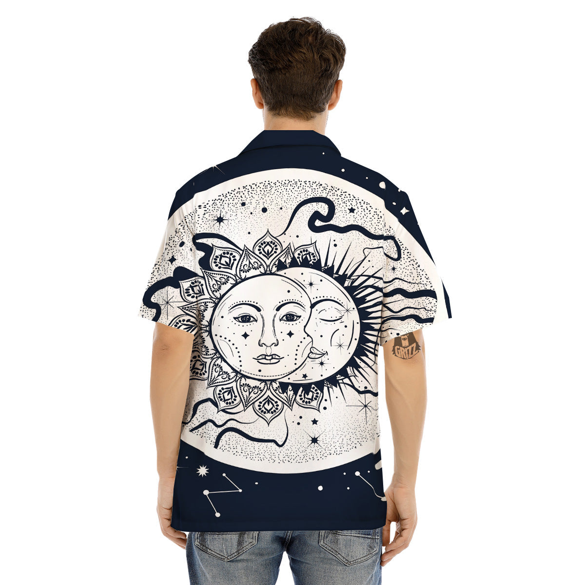 Sun And Moon Bohemian Celestial Print Men's Hawaiian Shirt-grizzshop
