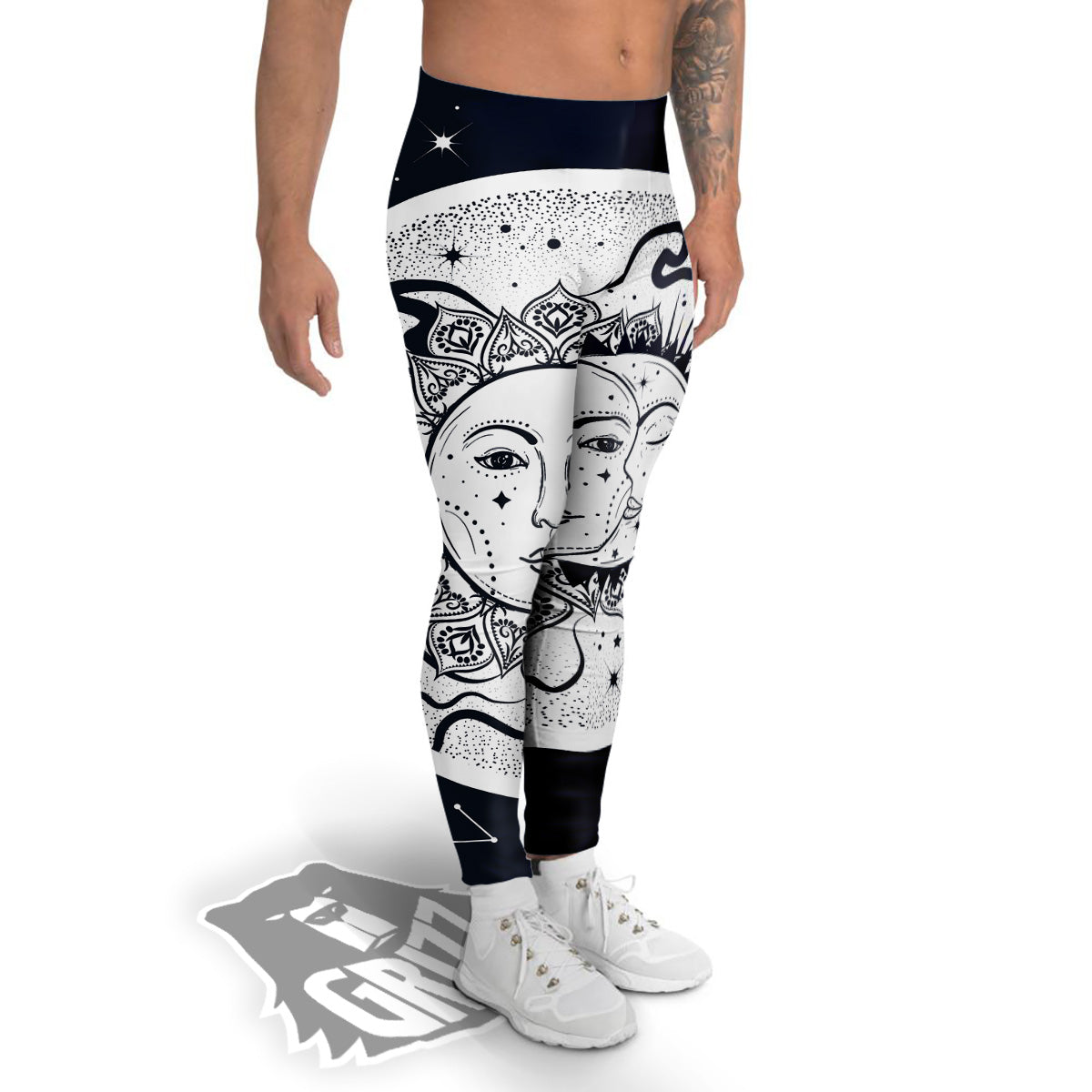 Sun And Moon Bohemian Celestial Print Men's Leggings-grizzshop