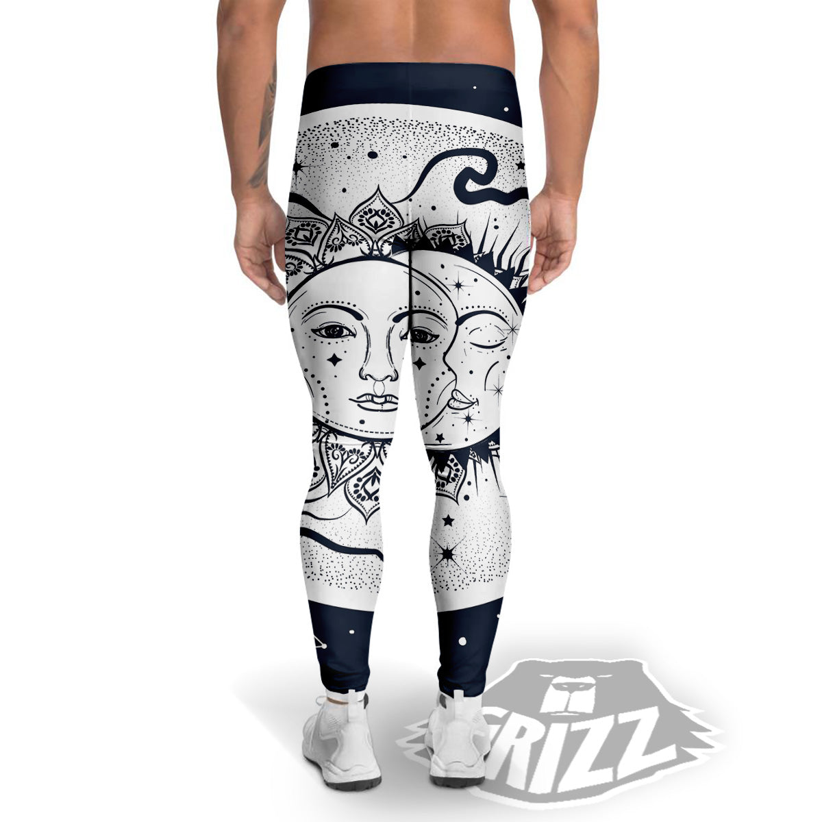 Sun And Moon Bohemian Celestial Print Men's Leggings-grizzshop