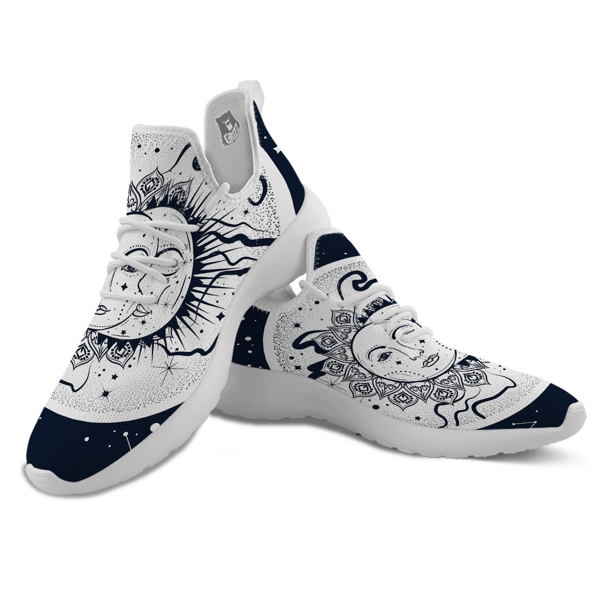 Sun And Moon Bohemian Celestial Print White Athletic Shoes-grizzshop